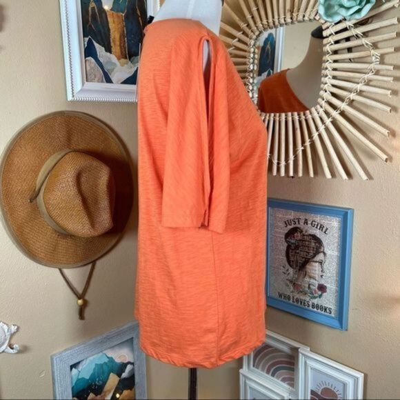 Jones New York Slub Knit V-NECK Short Sleeve Slit Orange T-Shirt Sz Small - Picture 3 of 10